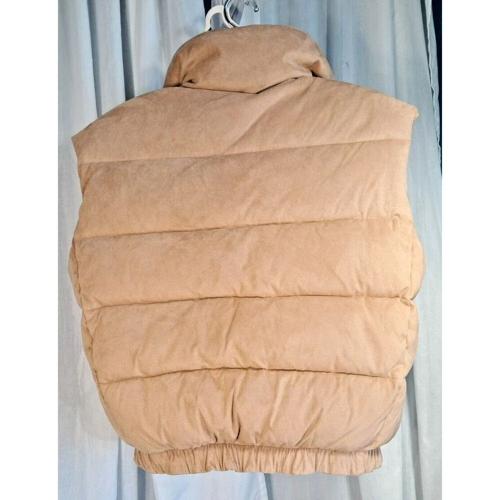 Express Faux Suede Tan Puffer Vest Zip Sample Size Mens Small Womens Large - Picture 2 of 15